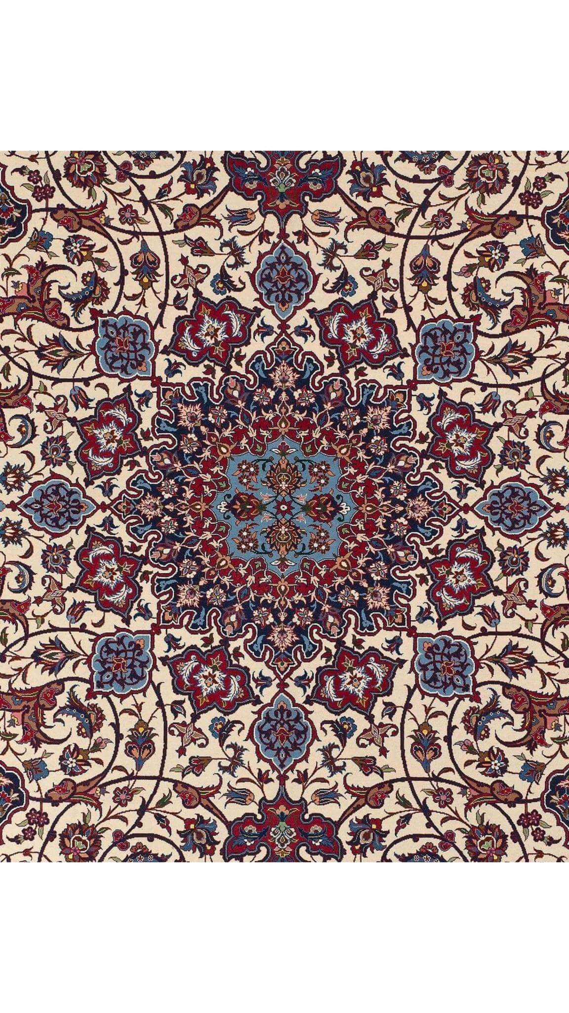 Authentic Isfahan rug featuring traditional Persian artistry, meticulously knotted with silk and wool fibers.